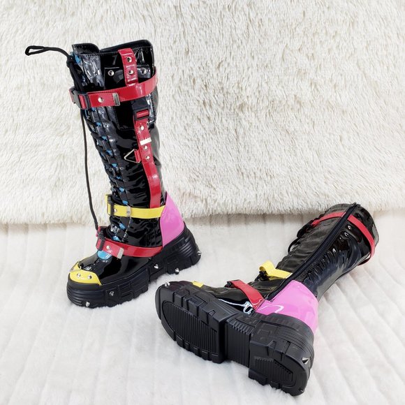 Space Cookies Hidden Wedge Platform Color Block Festival Punk Knee Boots - Picture 5 of 11